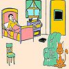 Play Cat in the bedroom coloring