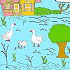 Little farm and ducks coloring