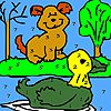Alone dog and duck coloring