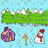 Play Cute girl and snowman coloring