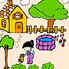 Beautiful garden and farmgirl  coloring