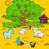 Big farm tree and animals coloring