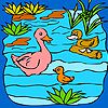 Funny duck family in the lake coloring